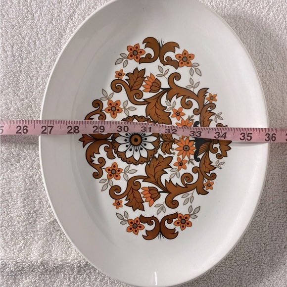 Vintage Cassandra Hostess Tableware MCM Brown Orange Floral Print Oval Platter - Picture 3 of 14